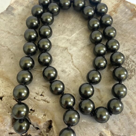 Sterling Silver 925 Knotted Single Strand 8MM Round Green Pearl Necklace 17" - Picture 12 of 16